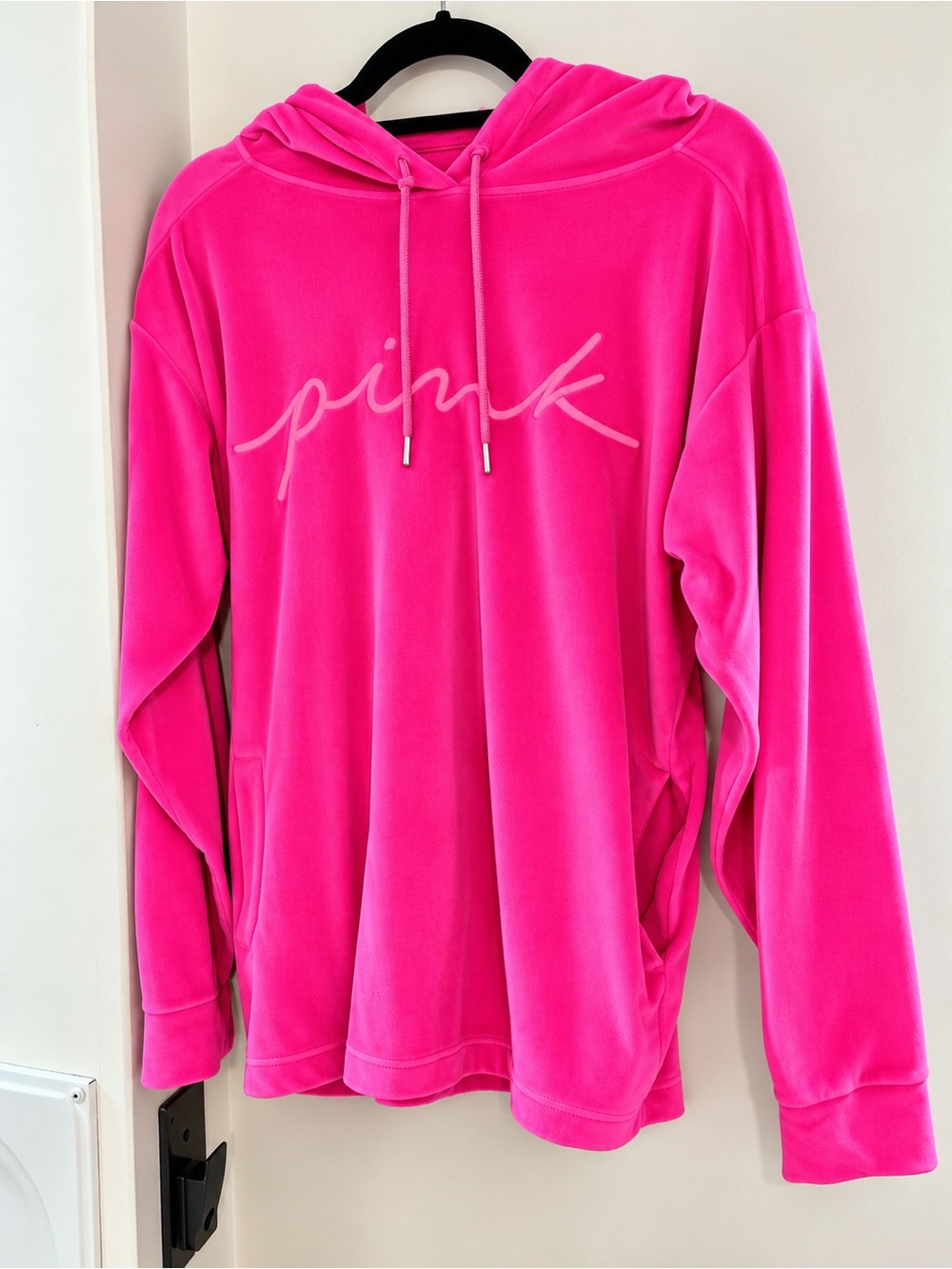 Victoria's Secret PINK Velour Campus Hoodie! Hot Pink